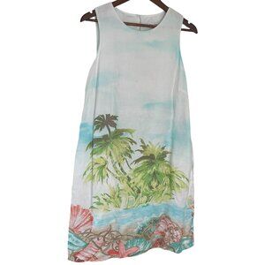 Love Linen J Jill Shift Sun Dress Medium M Tropical Beach Print Sleeveless